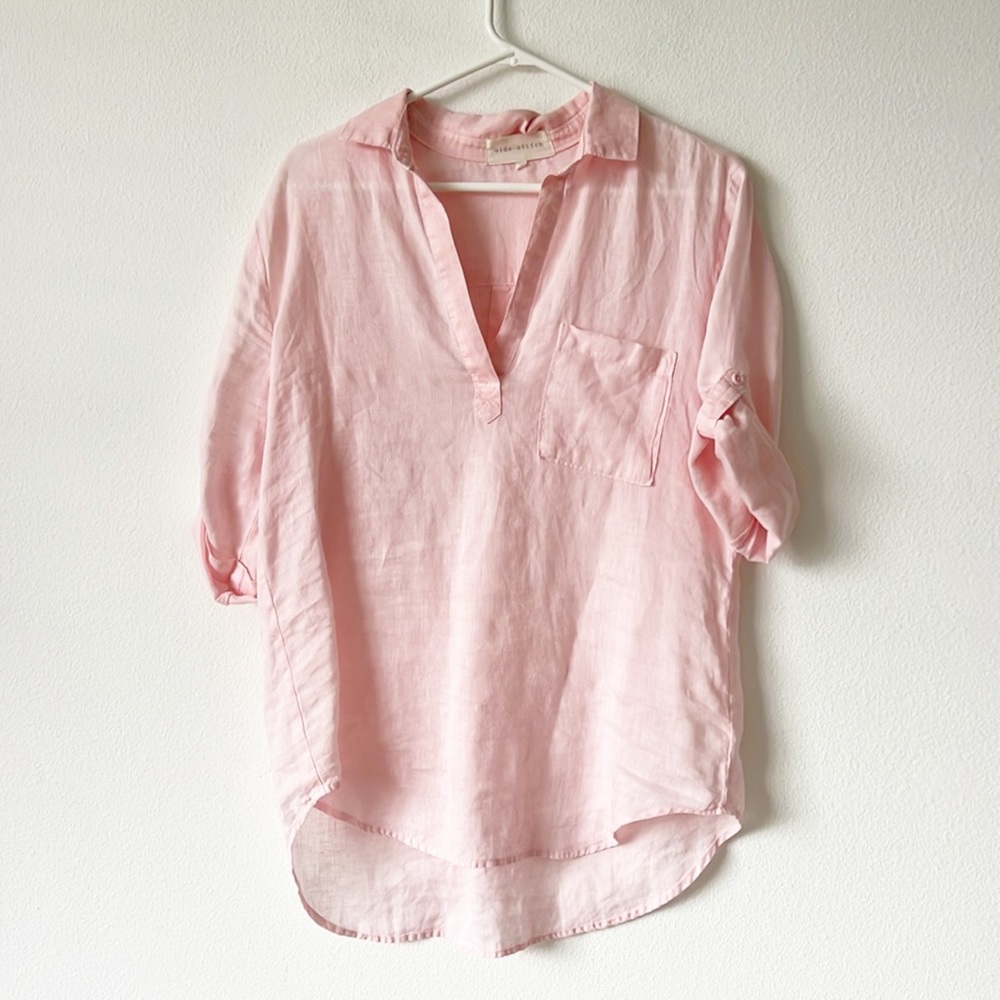 Side Stitch 10”% Linen Blouse - Picture 2 of 13